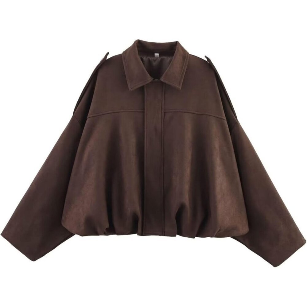 Women's Faux Fur Bomber Jacket Coat Streetwear Coffee Winter Warm Long Sleeves